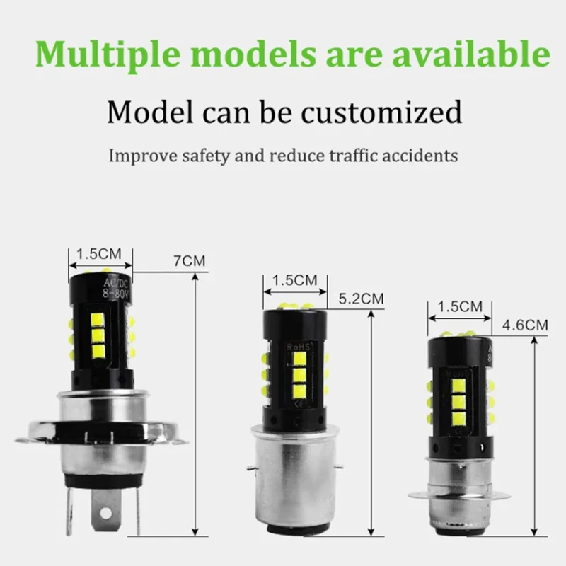 AC DC Universal Ultra White High Brightness Motorcycle Headlamp Bulb H4 P15D BA20D 3030 15SMD High/Low Bulb Motor Lime Headlamp