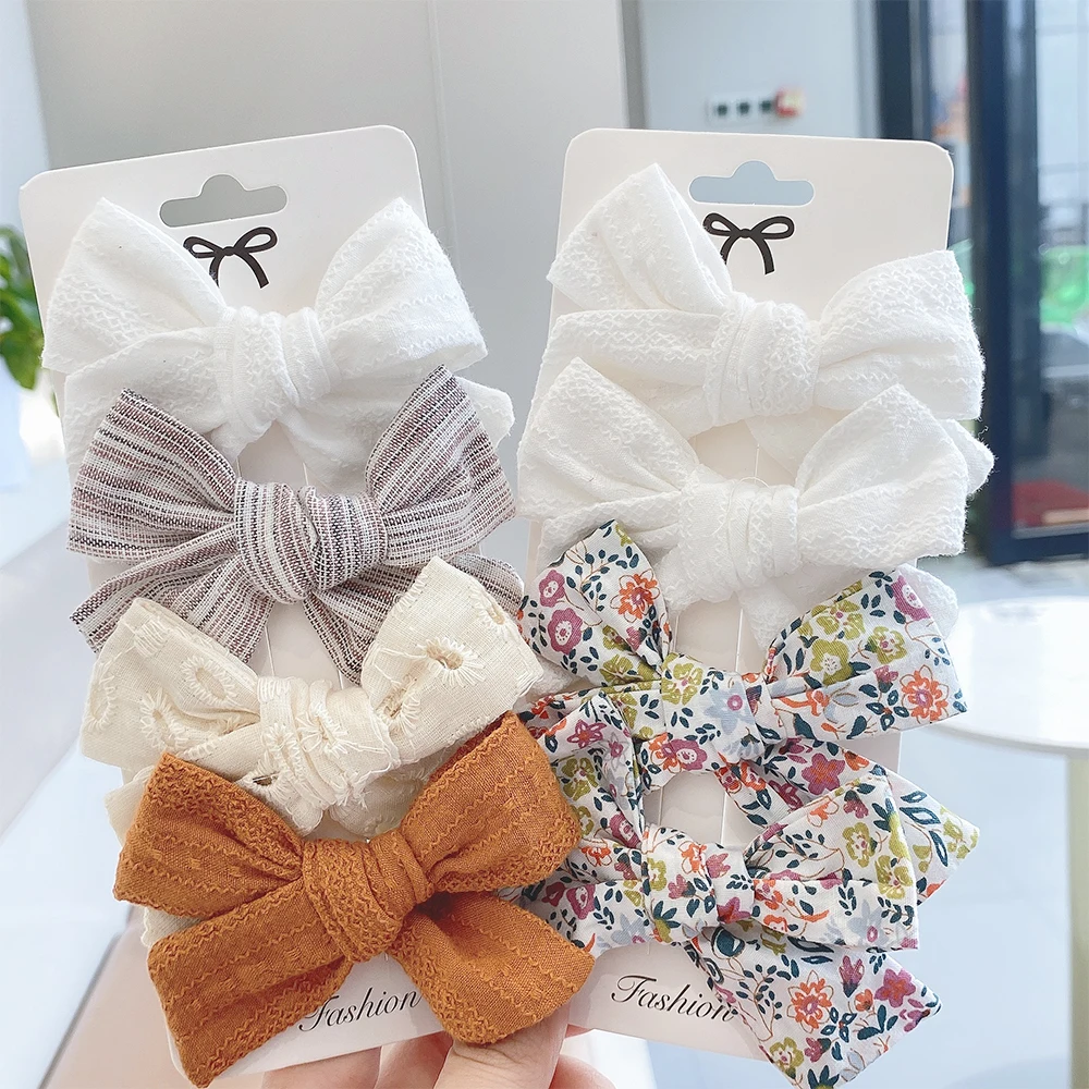 4Pcs/set 2022 New Cotton Linen Print Hairpins for Cute Girls BB Boutique Hair Bows Clips Barrette Headwear Kids Hair Acesssories