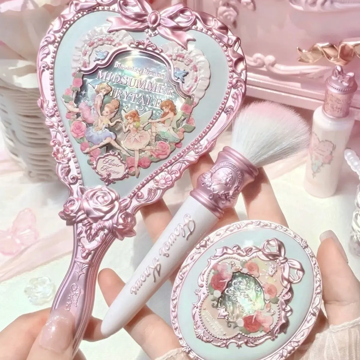Flower Knows Summer Night Series Prinsesstijl Hoog uiterlijkniveau Draagbare handspiegel Make-up Kleine engel Cadeau