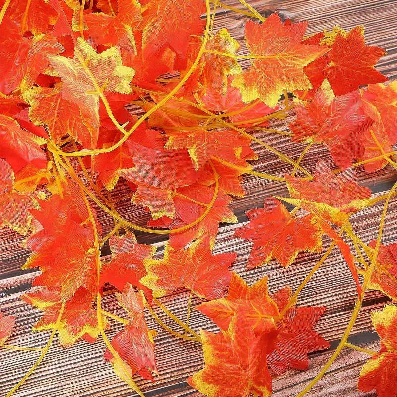 Artificial Maple Leaves Rattan Wall Hanging Garland Vine Fake Plants Maple Foliage Leaf Christmas Thanksgiving Autumn Decoration