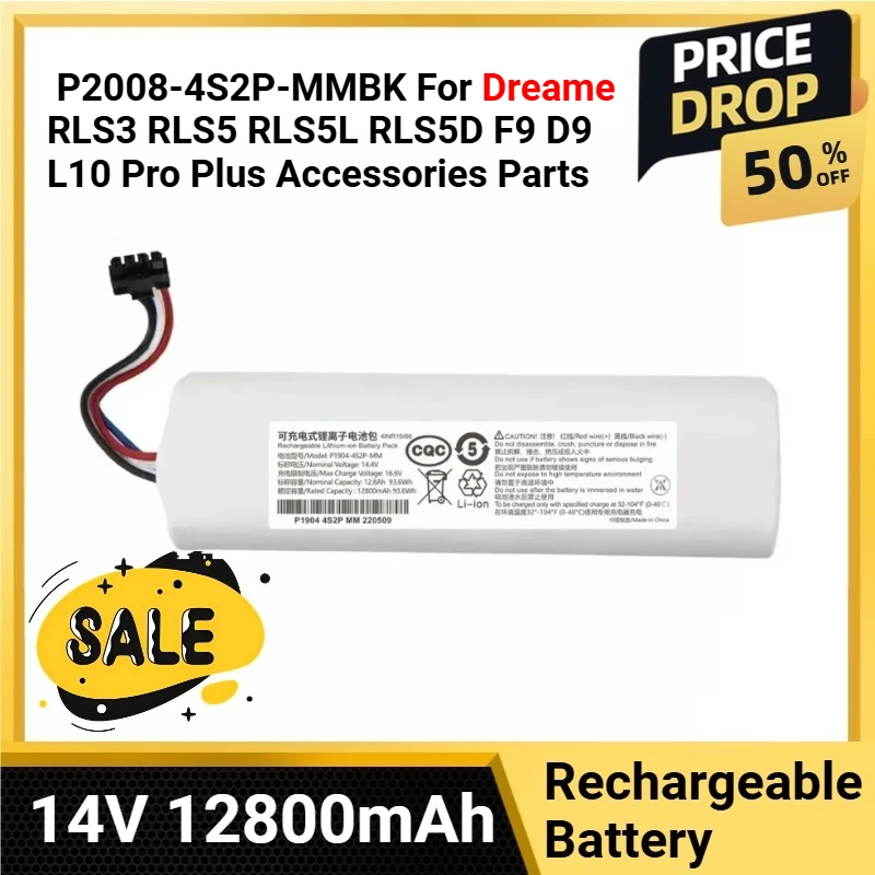 

Replacement Battery 14V 12800mAh P2008-4S2P-MMBK For Dreame RLS3 RLS5 RLS5L RLS5D F9 D9 L10 Pro Plus Accessories Parts