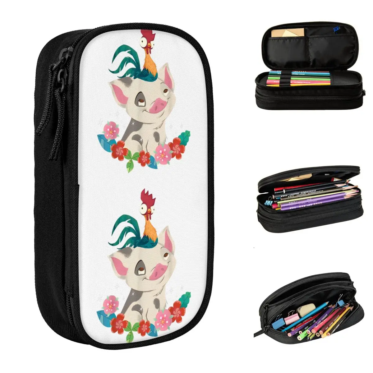 Moana Hei Hei Rooster Pua Flowers Sketch Pencil Case Pencilcases Pen Box for Girls Boys Bag Students School Gift Stationery