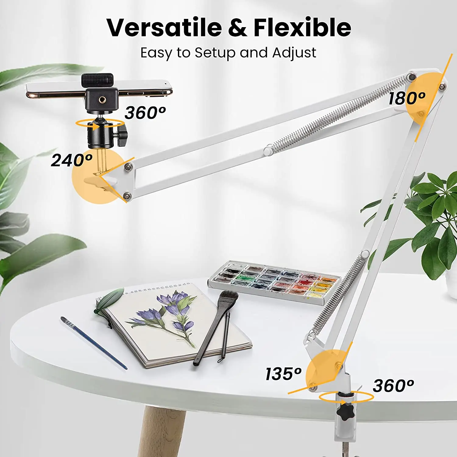 오버헤드 비디오 스탠드 책상 폰 마운트 스탠드, 관절형 암, 유연한 휴대폰 거치대 암, 오버헤드 비디오 촬영용 라이브 스트림