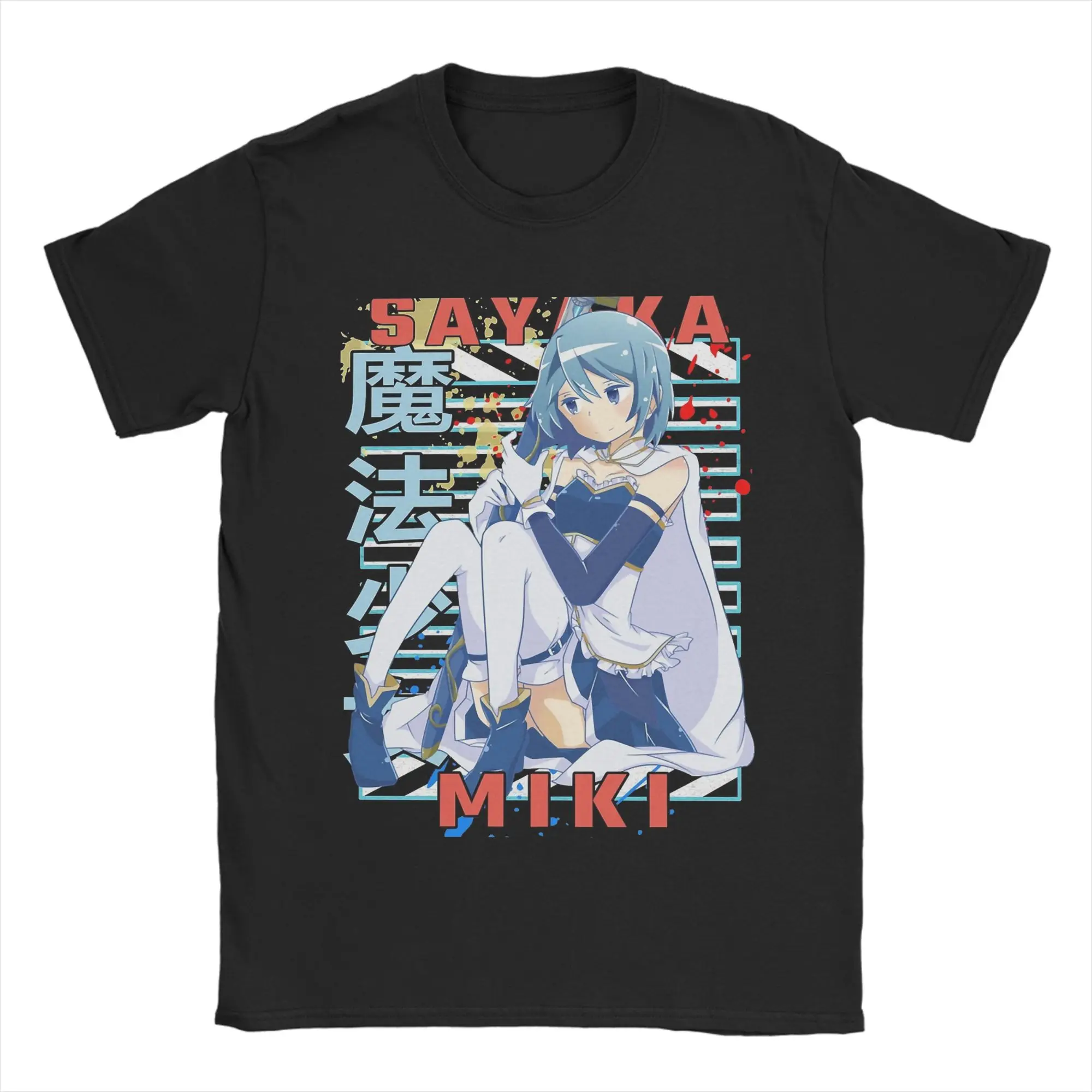 Camiseta de algodón puro con estampado de Mahou Shoujo Sayaka Miki para hombre, camiseta de manga corta con cuello redondo, ropa de algodón puro de Anime Madoka Magica