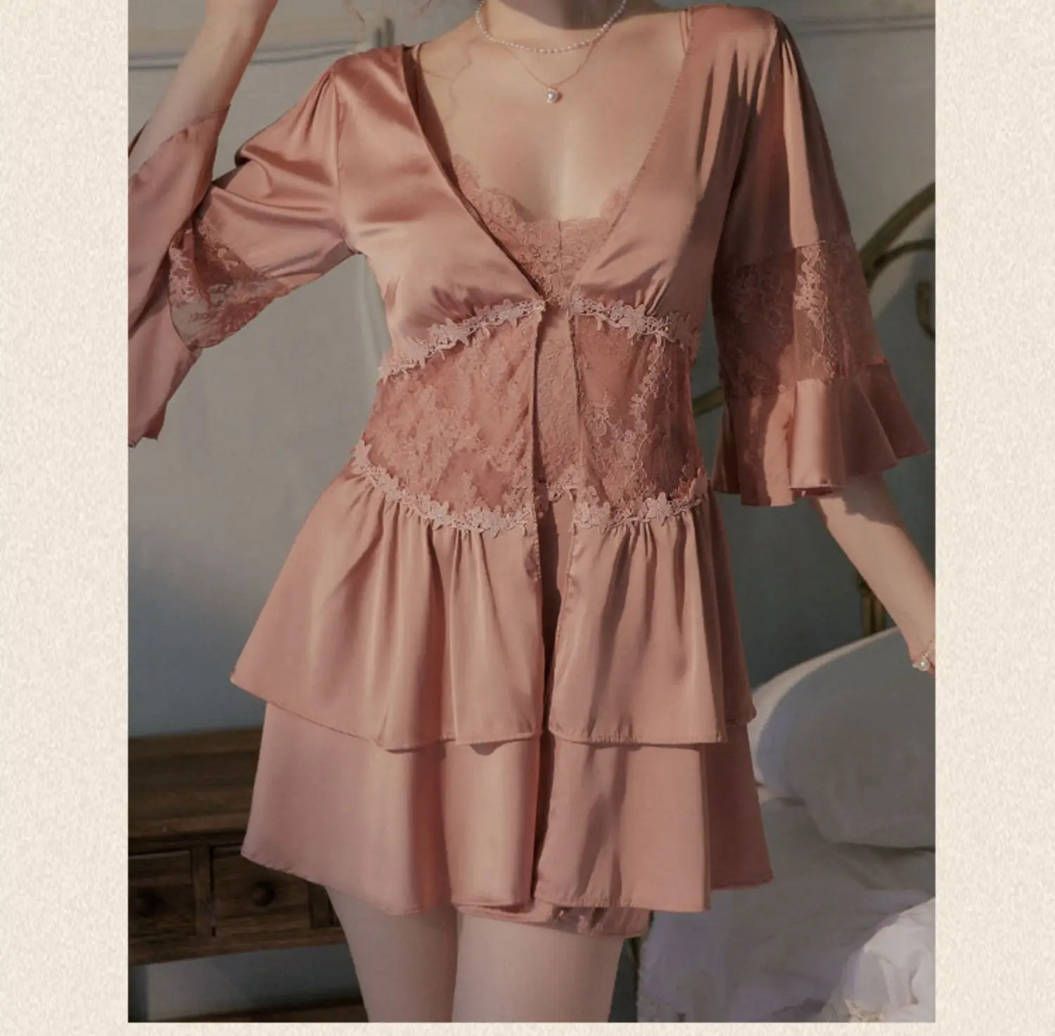 

Wholesale Women's Sexy Hollow Out Robe Winter Long Sleeve Cover Home Warm Costumes Underwear