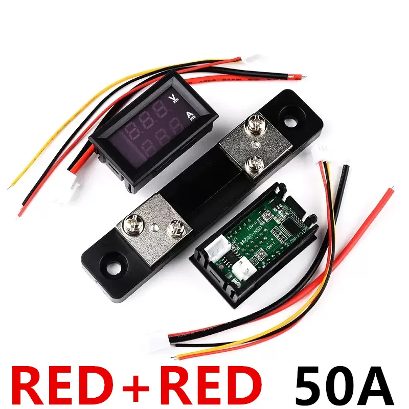 1set DC0-100V 50A LED Ammeter Voltmeter DC Dual Display A.V Digital Current Voltage Meter Red Blue+Current Diverter Kits