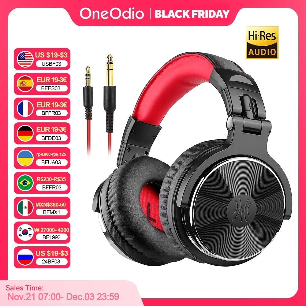 Oneodio Pro 10 Wired Studio Headphones Stereo Professional DJ Headphone with Mic Over Ear Monitor Earphones Bass Headsets