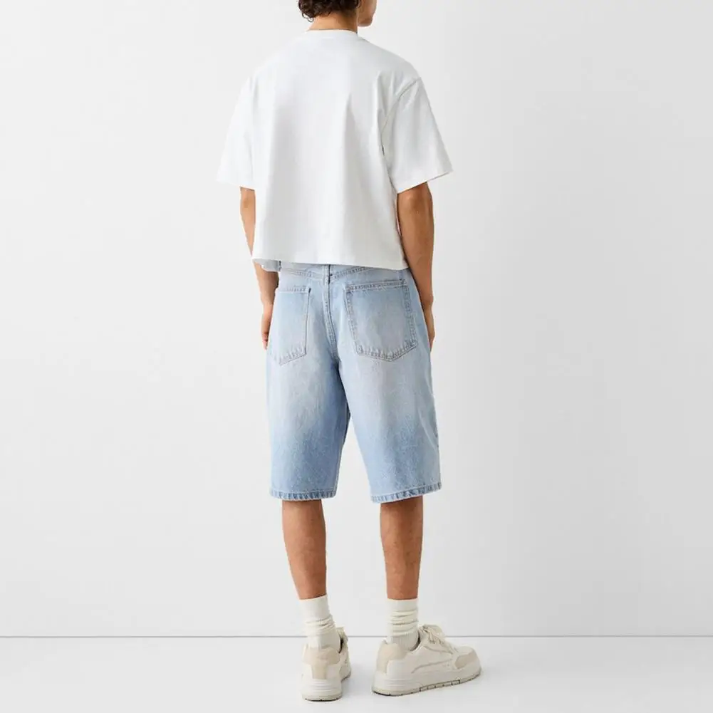 Baggy jeans shorts para homens casual solto ajuste perna larga denim jorts vintage hip hop skate longo jorts masculino streetwear