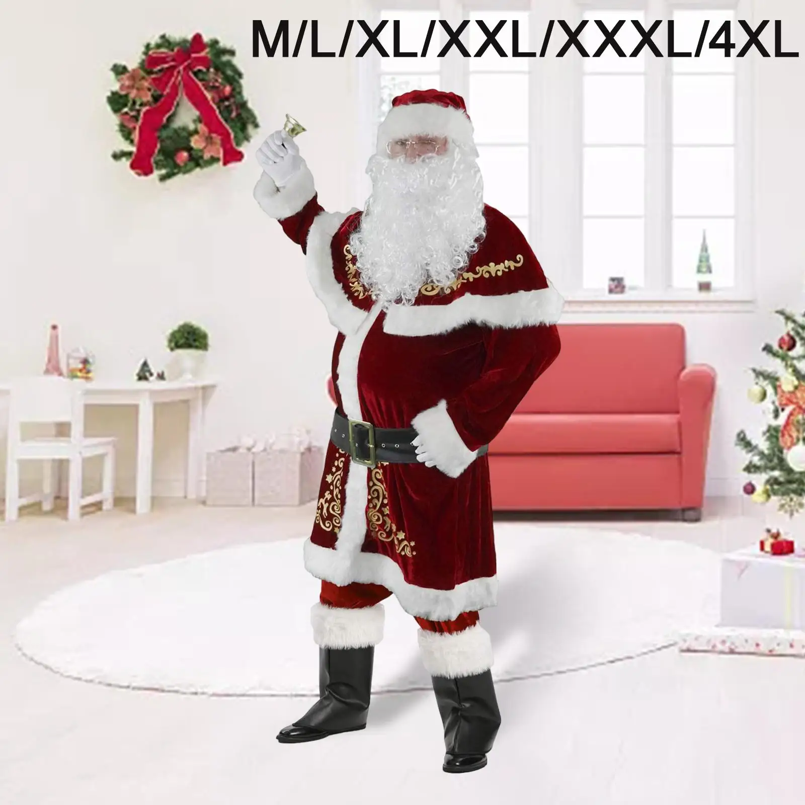 Santa Claus Costume Reusable Boots Waist Belt Comfortable Gloves Shawl Glasses