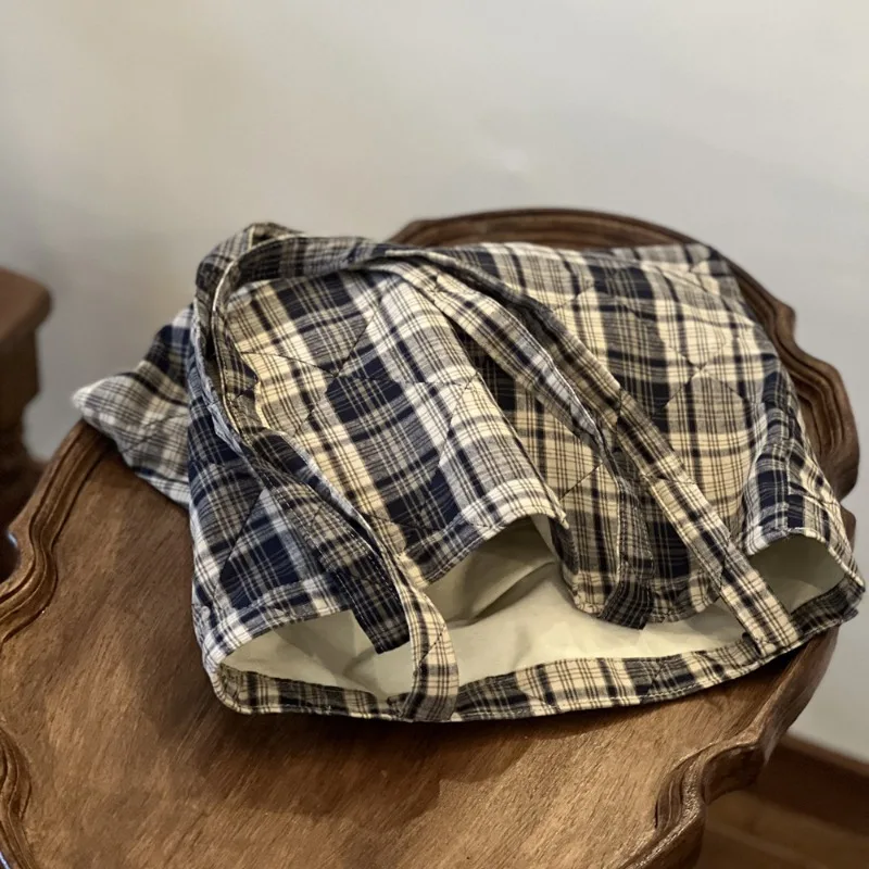 Borsa stile college Borsa trapuntata a quadretti a spalla singola in tessuto di cotone Borsa per libri per studenti Artistica versatile