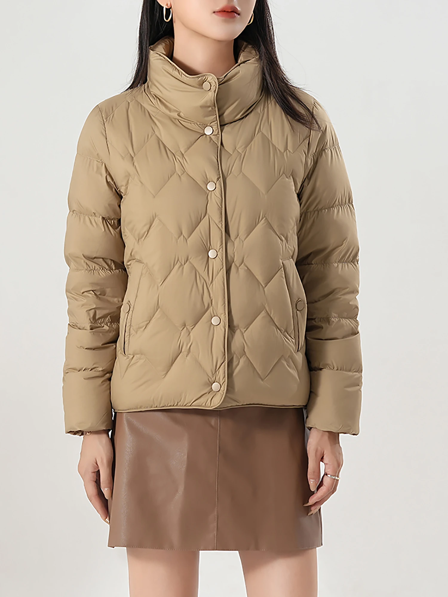 Chaqueta de plumón ligera para mujer, Chaqueta corta fina con cuello levantado, estatura pequeña, a la moda, para principios de invierno, 2024