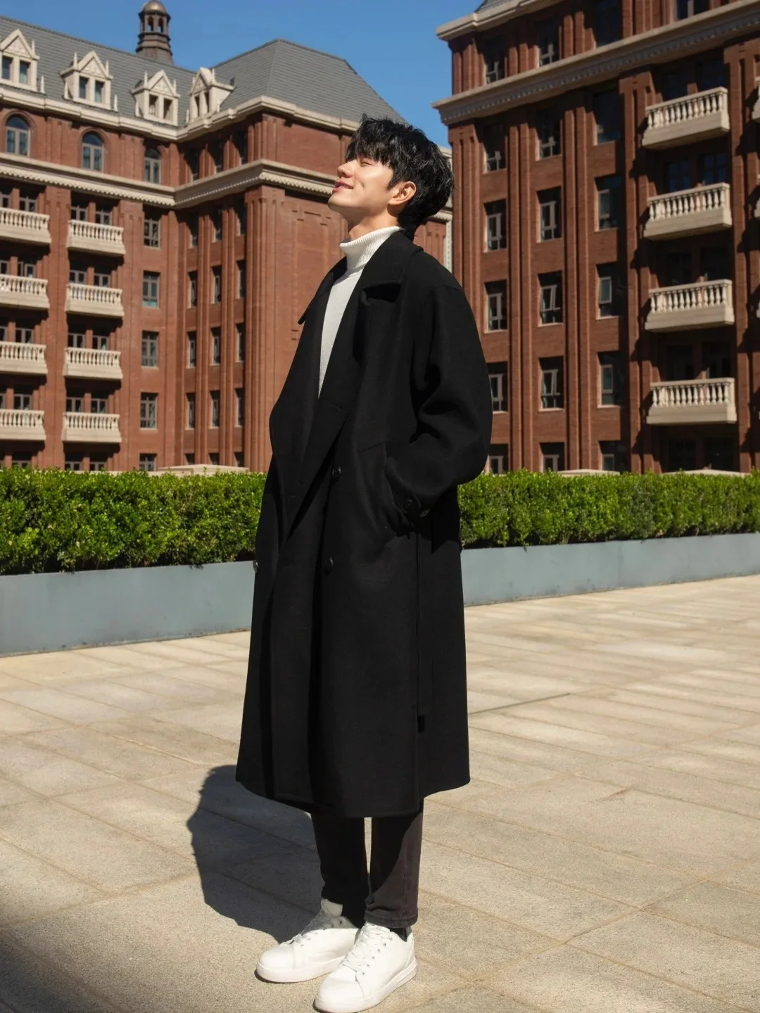 

Briti Sle Men's Mid-Length Woolen Coat Double-Breasted Civilian Coat Warmth And Sle for Autumn And Early Winter