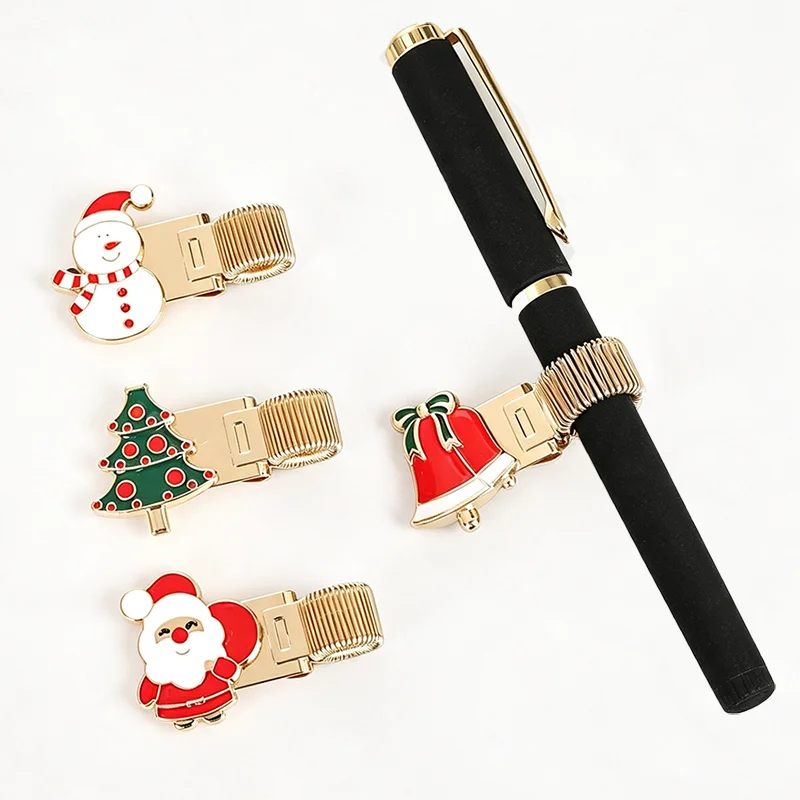 Christmas Pen Clip Santa Claus Christmas Tree Cartoon Spring Fixed Clip Student Stationery Journal Planner Accessories