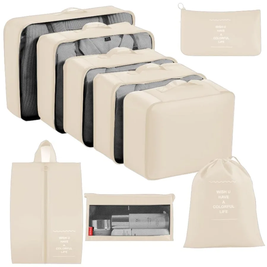 

9 Set Packing Cubes for Travel in Navy Blue and Gray Lightweight Polyester with Zipper Closure for Efficient Organization Ideal