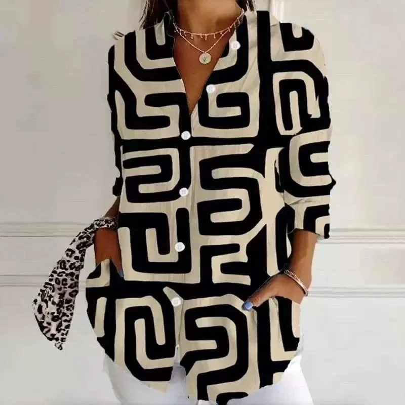 패션 긴 소매 줄무늬 인쇄 셔츠 여성 봄 단추 캐주얼 여성상의와 블라우스 우아한 간단한 탑 Femme 셔츠