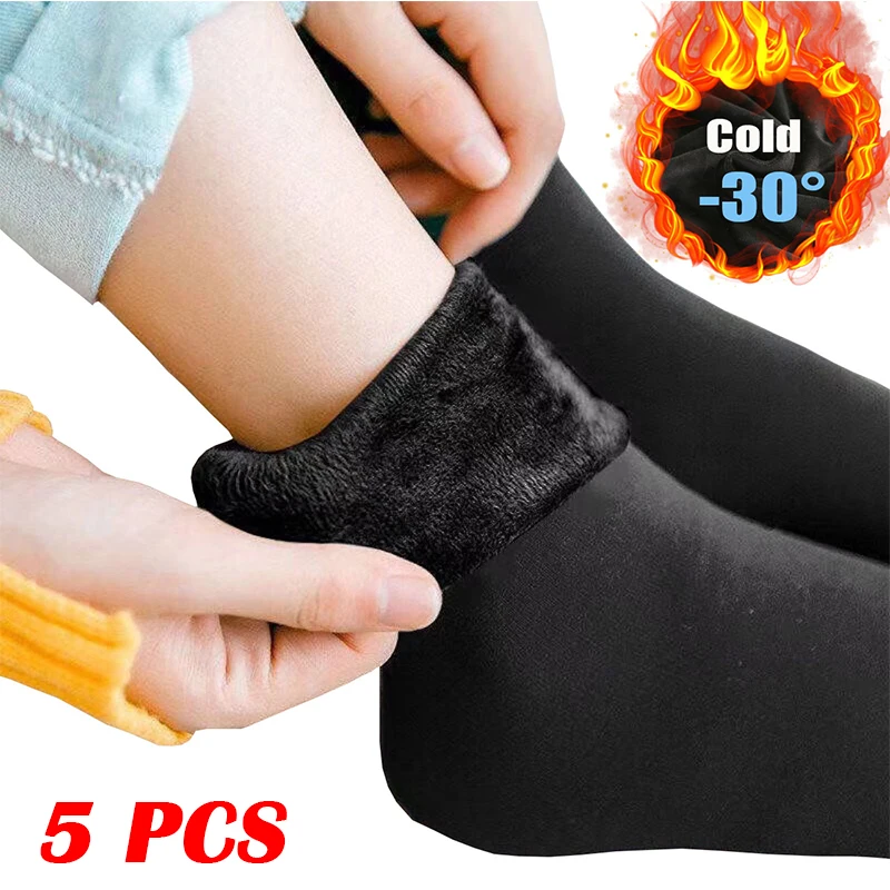 5 pares/lote inverno quente sólido meias femininas engrossar meias térmicas lã caxemira pele preta sem costura neve meia veludo unisex meias