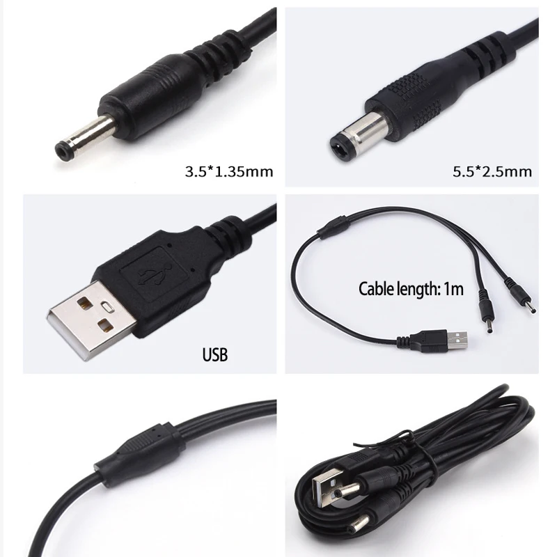 Enchufe de alimentación de CC de 1 en 2 salidas, Cable de alimentación de carga macho, 1m, 2 cc, 3,5mm x 1,35mm, 3,5x1,35mm