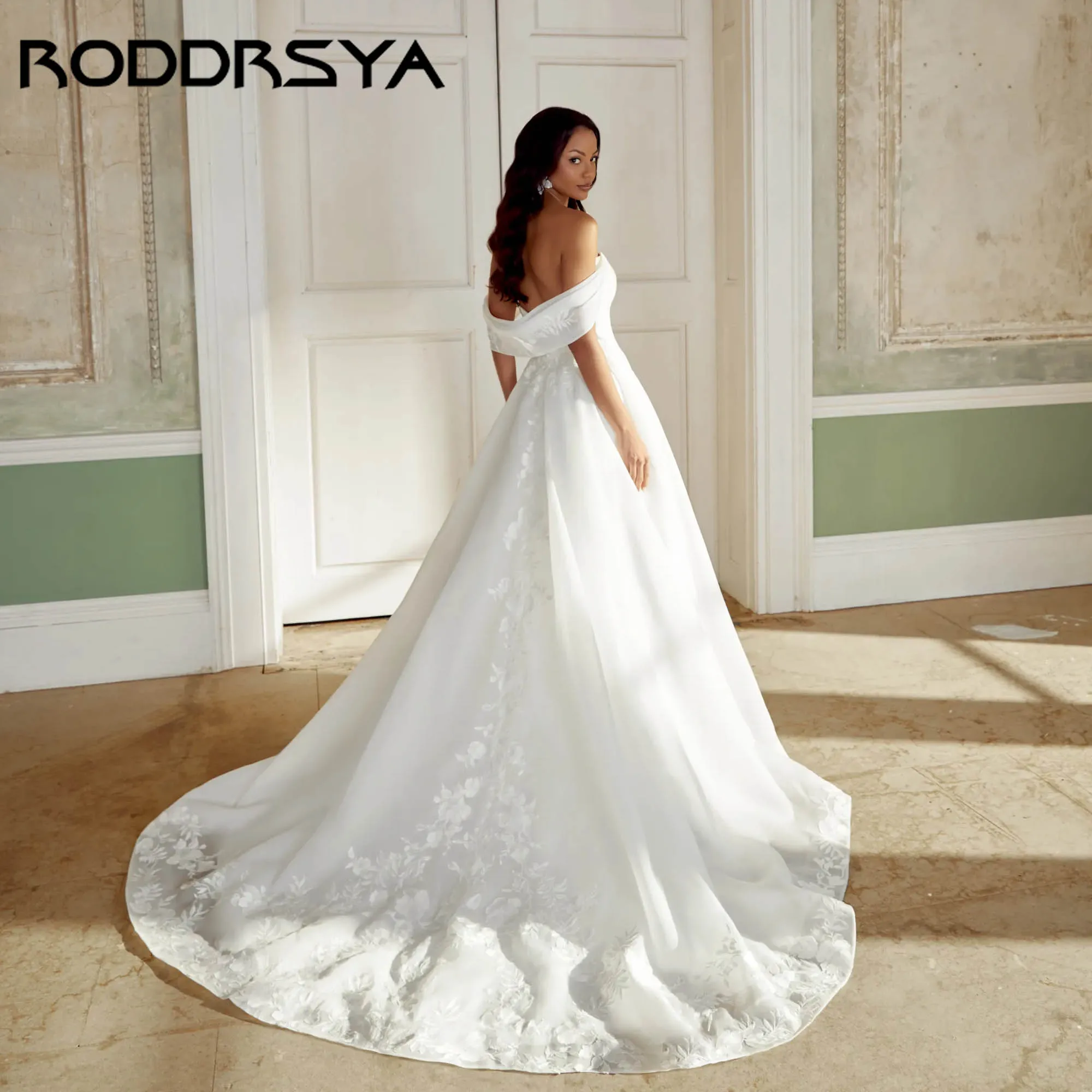 

RODDRSY бальное платье из органзы, свадебное платье с открытыми плечами, трапециевидной формы, аппликации, платья невесты с открытой спиной, романтические платья de novia по индивидуальному заказу