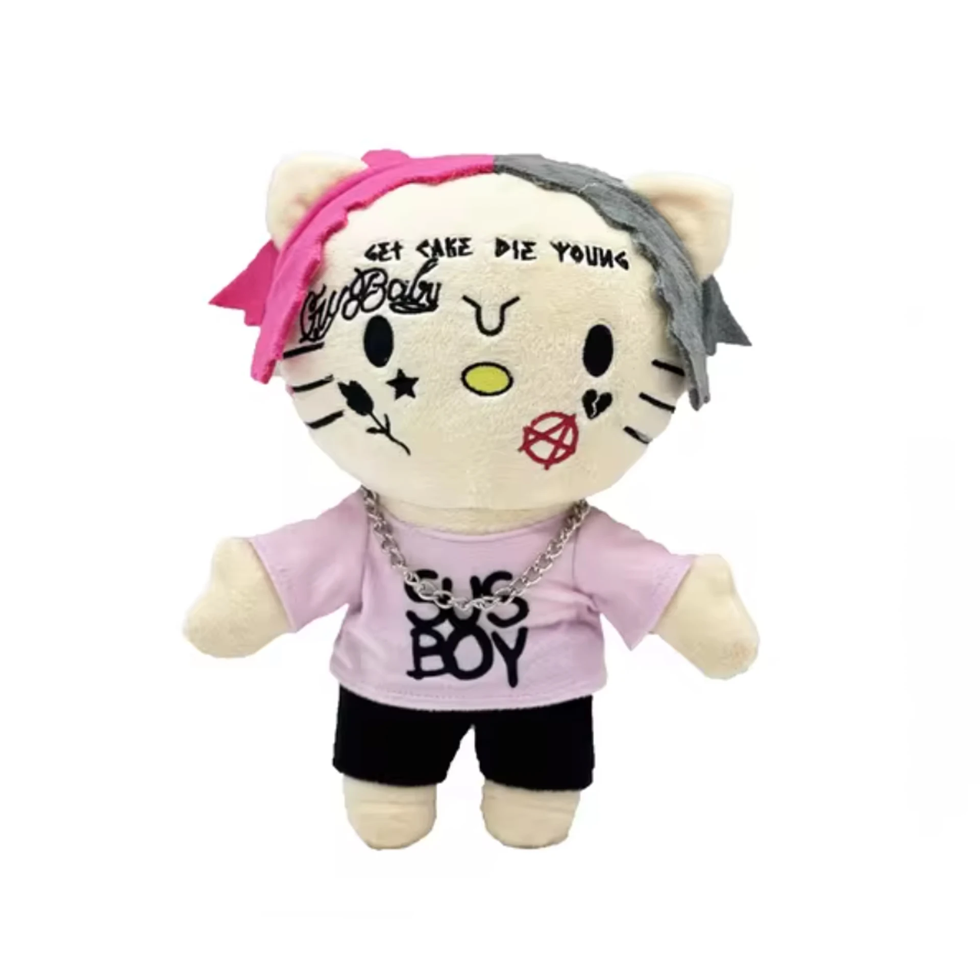 Hello Kitty as Lil Peep 24CM Plush Doll Plushies Stuffed Toys Cute Dolls Kids Boys Girls Birthday Christmas Gifts