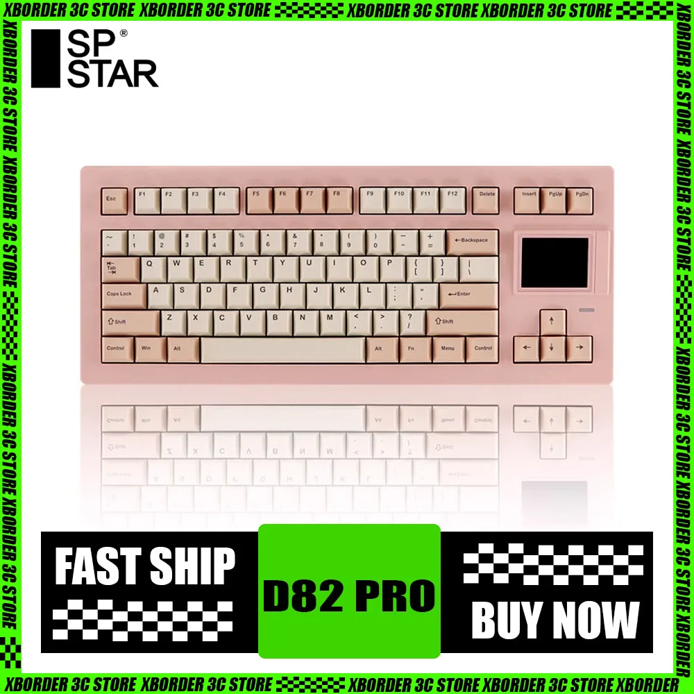 

Sp-Star D82 Pro Wireless Mechanical Keyboard Smart Screen Three Mode Bluetooth Rgb Gaming Keyboard Hot-Swap Gasket Pc Gamer Gift