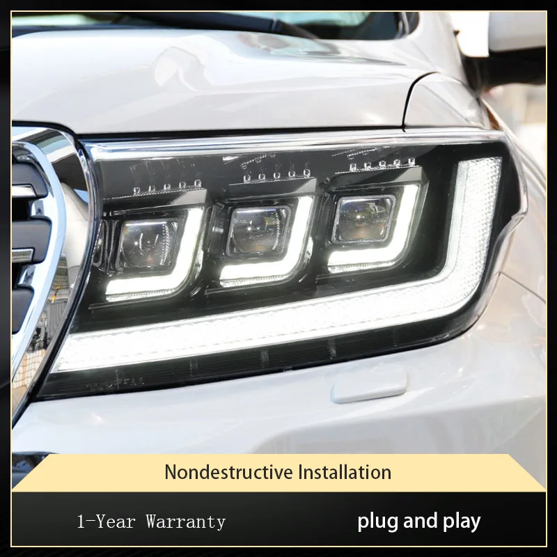 أضواء السيارة لتويوتا لاند كروزر 2008-2015 FJ200 LC200 LED مجموعة مصابيح أمامية ترقية ثنائية البؤرة 3 عدسة DRL زينون الملحقات #5