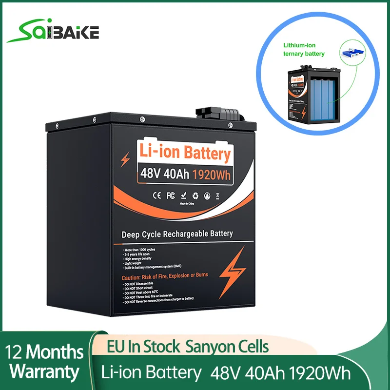 48V 40A 100AH Li-Ionen-Akku, wiederaufladbar, 1000 Zyklen, 12V 24V, hohe Energiedichte, leicht, 1920Wh 1960Wh, ohne Ladegerät