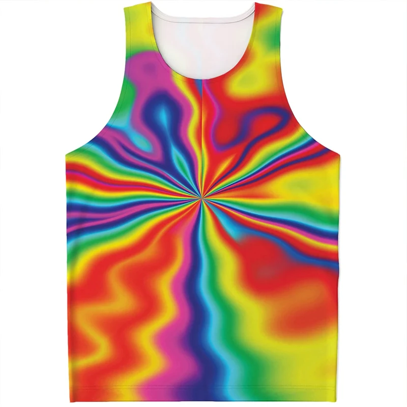Men\'s Tank Top Rainbow Vortex 3D Digital Print Vest Summer Harajuku Leisure Male Clothing 6XL Bodybuilding Fitness y2k Tops 2024