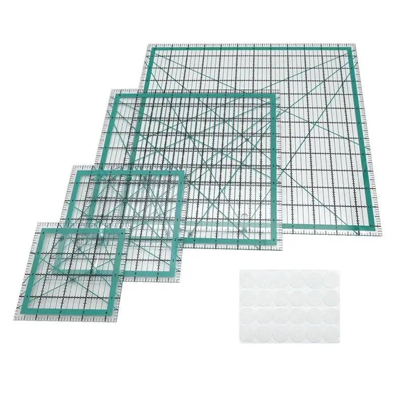 J1UL1N Quilting Rulers,4 Square Quilting Templates Acrylic Rulers With 24 Non-Slip Rings