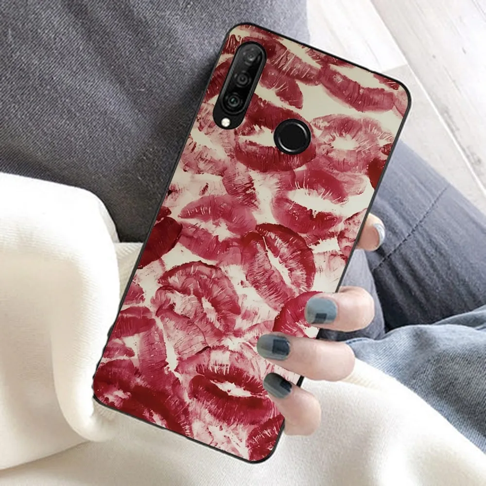 Sexy Girl Red Lips Kiss Phone Case For Huawei Honor 10 Lite 9 20 7A 9X 30 50 60 70 Pro Plus Soft Silicone Cover