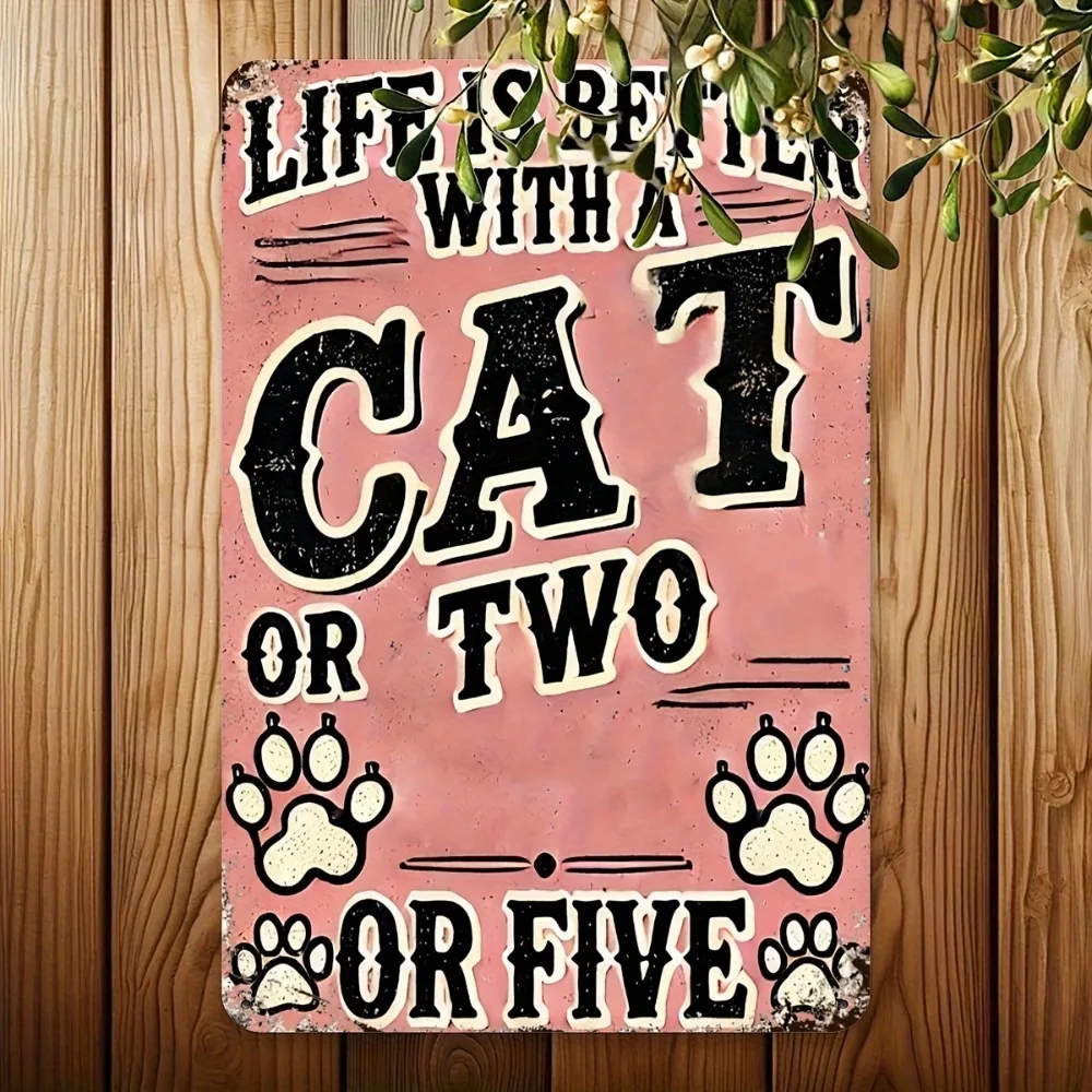 1pc 2D Flat Aluminum Pink Black Cat Paw Vintage Quote Wall Sign Anti Fade Hanging Decor For Man Cave Bedroom Bar Household