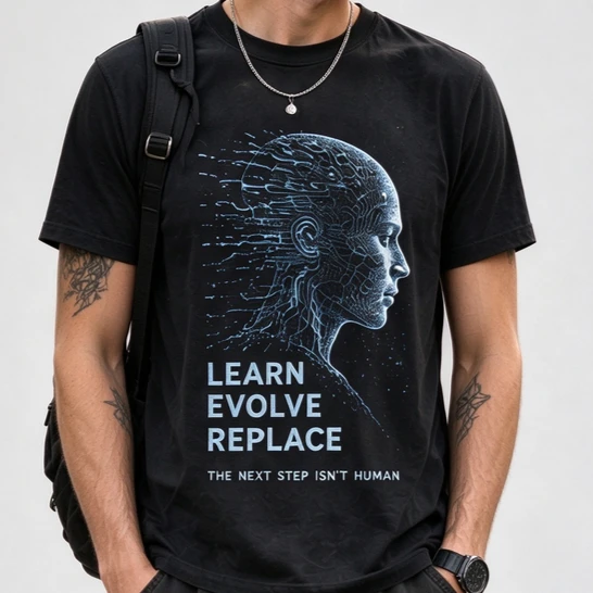 Artificial Intelligence Theme T Shirt Unisex Short Sleeve Learn Evolve Replace Human Head Circuit Retro O Neck Summer Casual Top