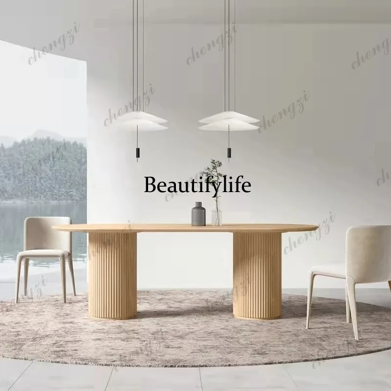 Z138 Nordic Log Dining Table Luxury Design Unique Oval Living Room Dining Table Restaurant Slate Home Furniture