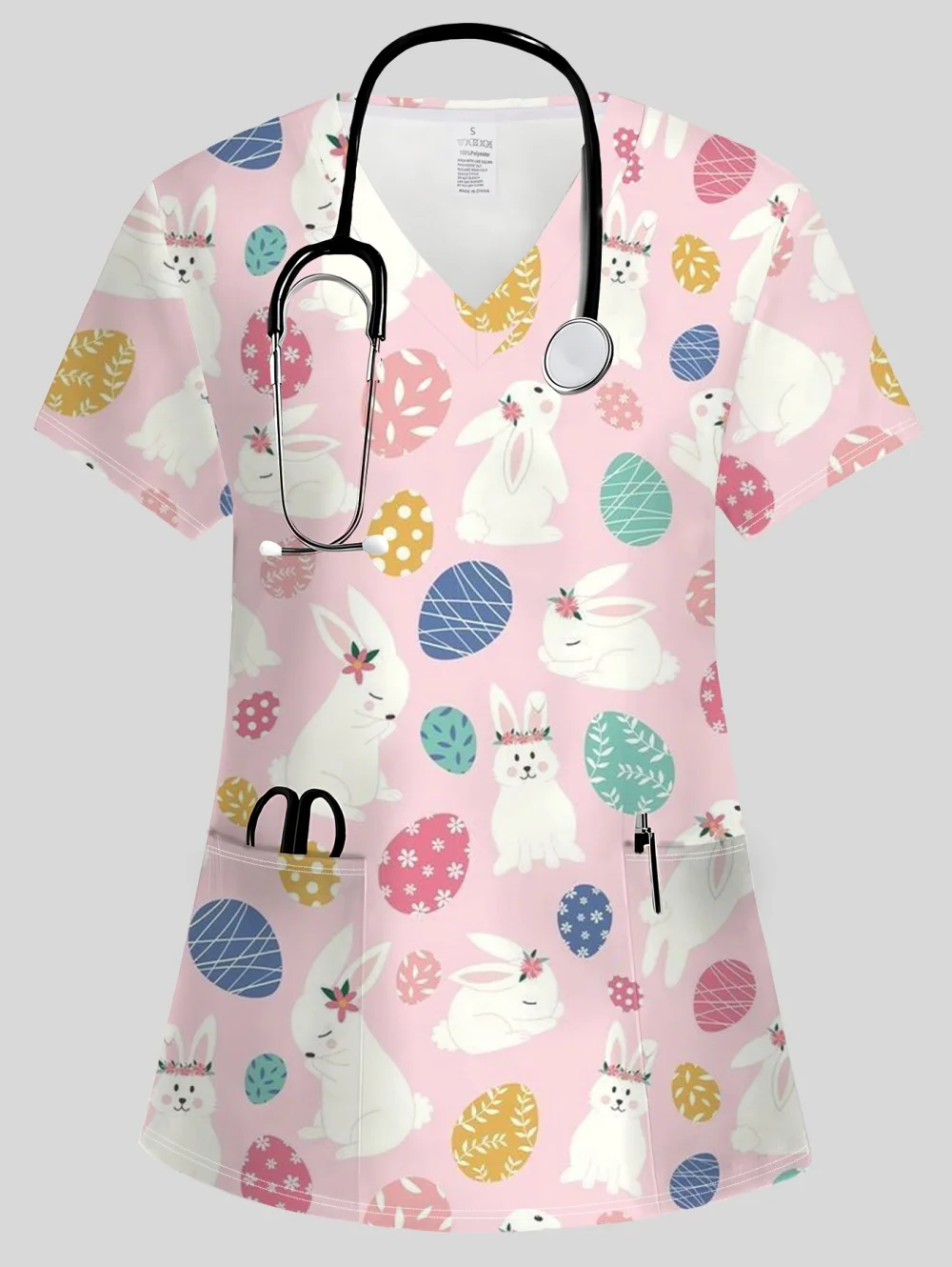 uniformes-medicos-femininos-com-estampa-de-coelho-da-pascoa-blusas-de-enfermeira-de-moda-com-decote-em-v-e-manga-curta-uniformes-confortaveis-para-veterinarios