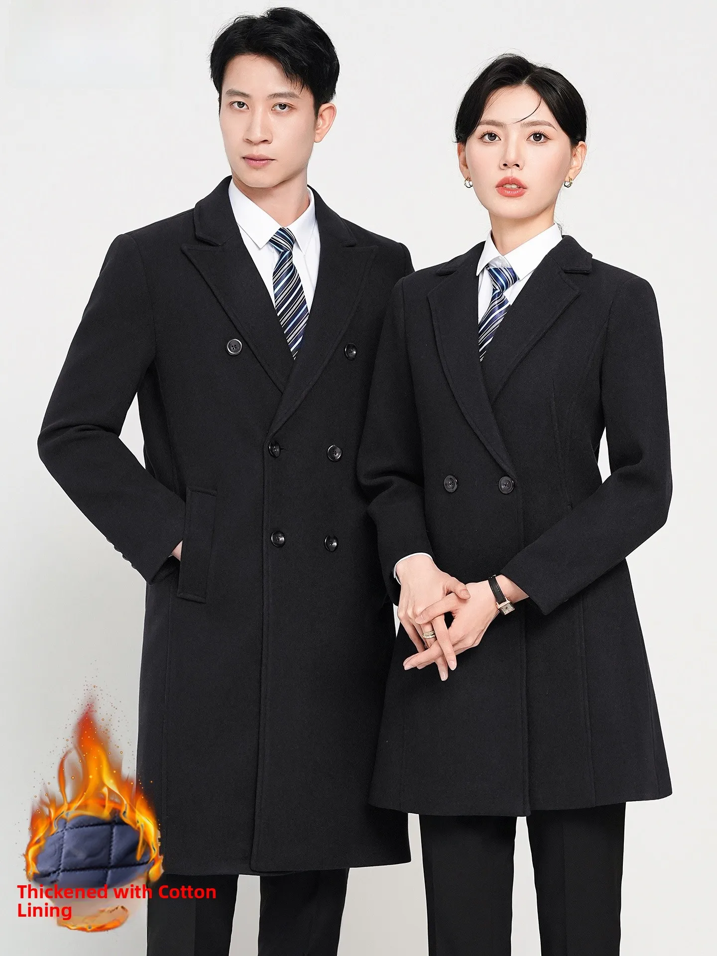 

Thiened Woolen Coat for Women Winter Hotel Manager Front Desk orm Bank Workwear Sli Mid-Length Double-Breasted Coat
