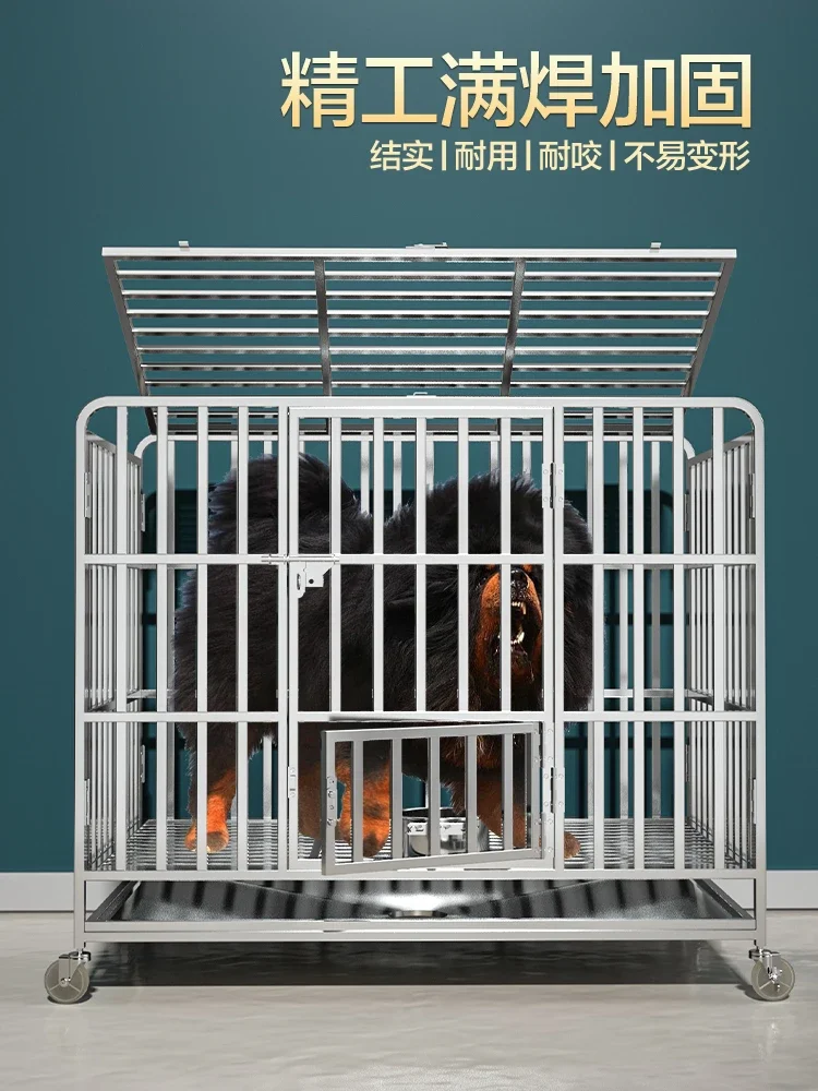 304 stainless steel iron cage dog cage large and medium sized small pet indoor household dog kennel with toilet cat cage