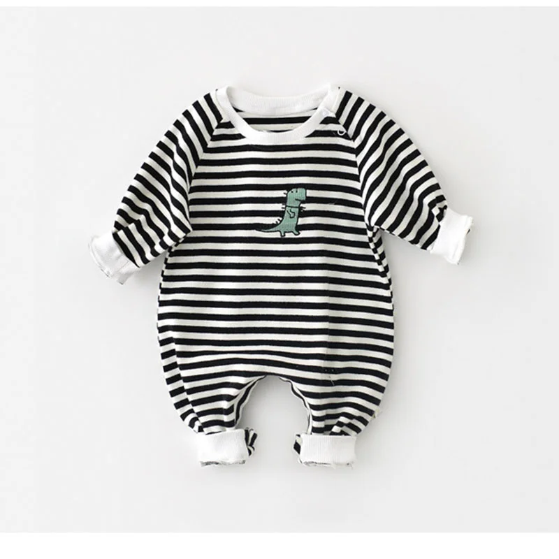 Baby Clothes Striped Cotton Newborn Boy Rompers Dinosaur Embroidery Toddler Jumpsuit