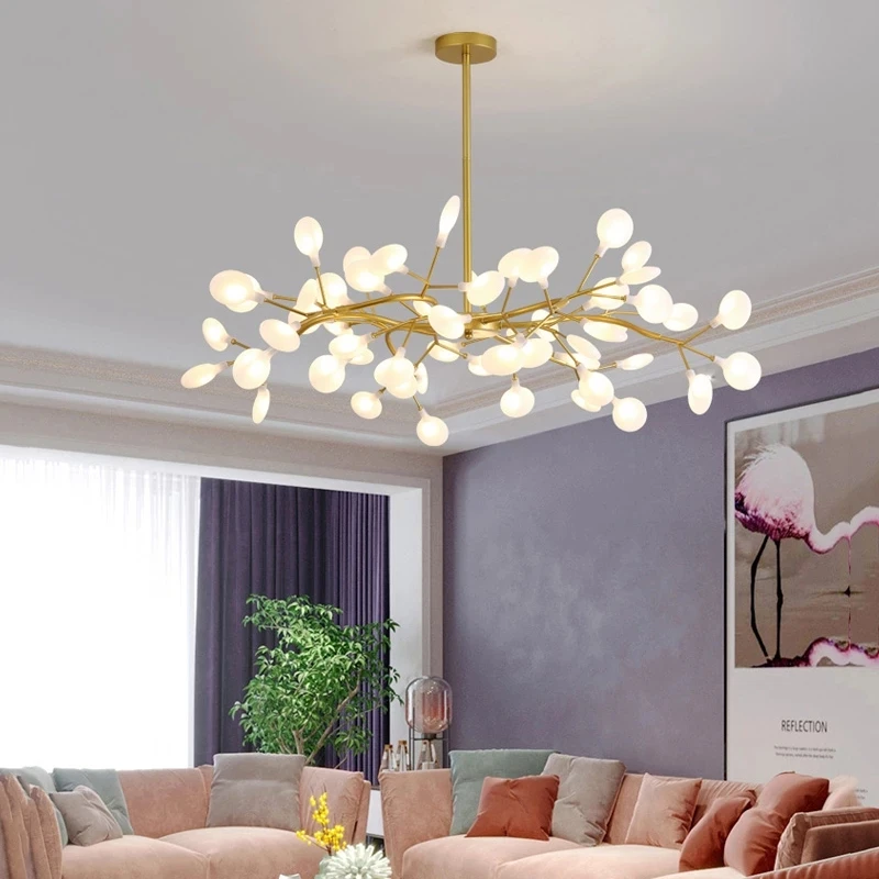 Modern Firefly LED Pendant Light Glass Acrylic Ball Tree Branch Gorgeous Chandelier Lighting luxurious Decor Hanging Lamp