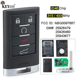 KEYECU  315MHz / 433MHz NBG009768T Keyless Smart Remote Key 5 Button Remote Key Fob for Cadillac SRX 2010-2014 ATS XTS 2013-2014