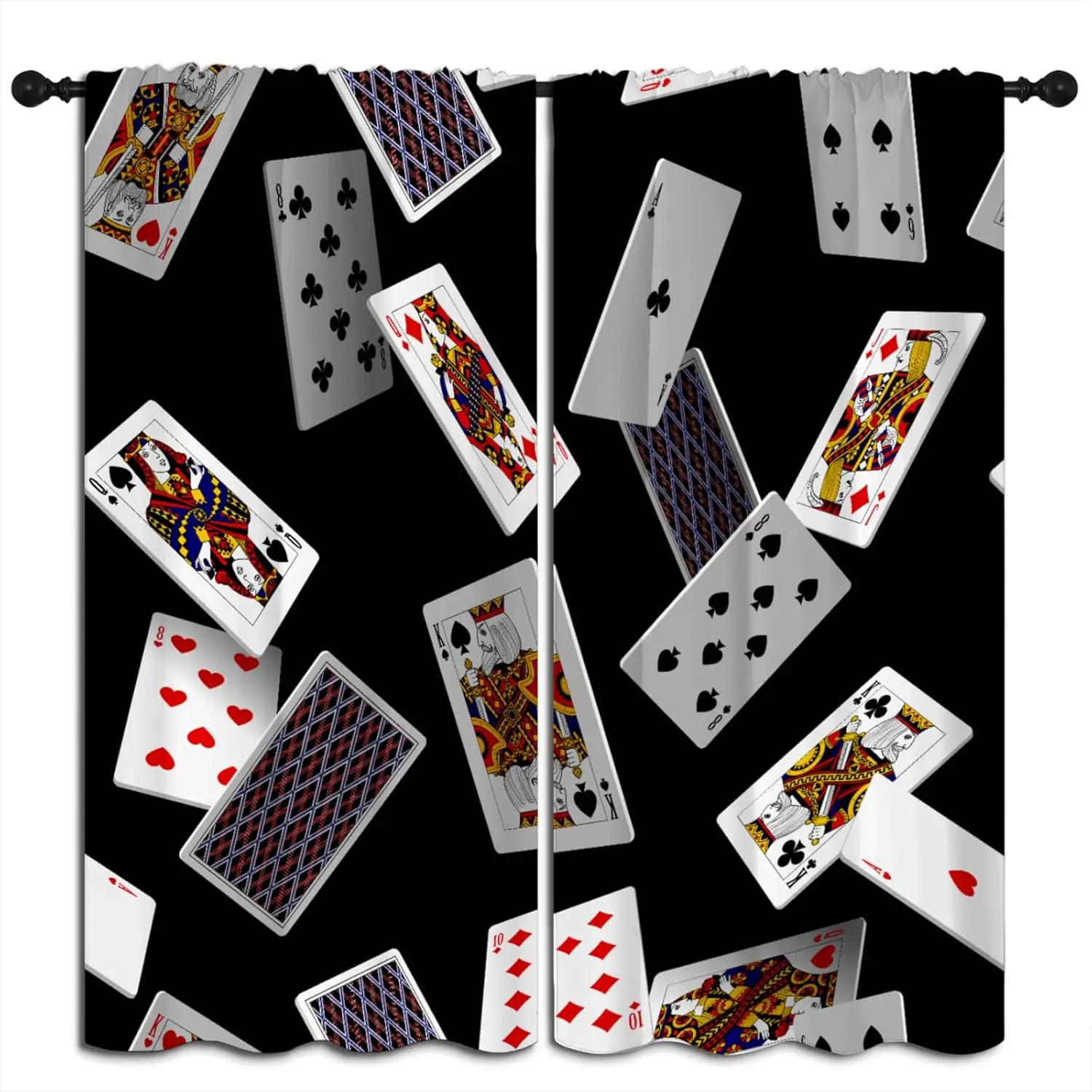 Casino Poker Blackout Curtains for Boys Girl Bedroom Home Decor, 3D Falling Playing Cards Black Background Thermal Insulated