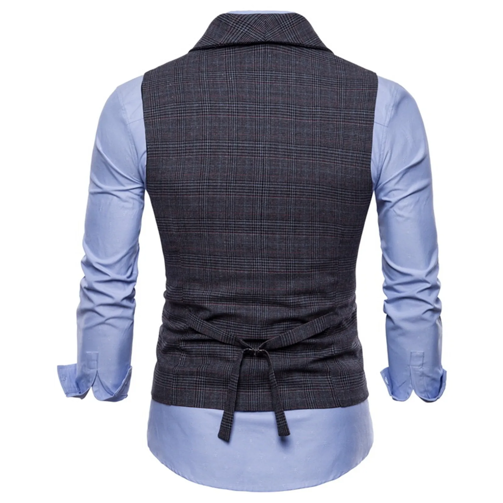 Chaleco de traje de negocios para hombre, sin mangas, doble botonadura, estilo británico, a cuadros, ajustado, Formal, blazer