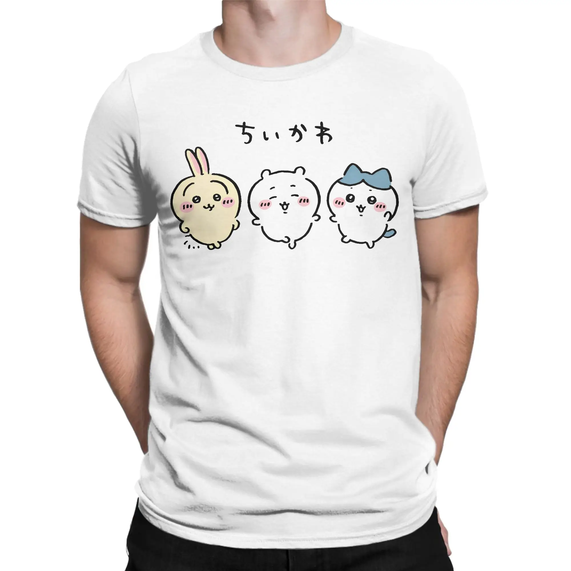 Chiikawas Catoon T-Shirts für Herren und Damen, 100 % Baumwolle, Freizeit-Kurzarm-T-Shirt mit O-Ausschnitt, Geschenk-T-Shirts – Detail 3