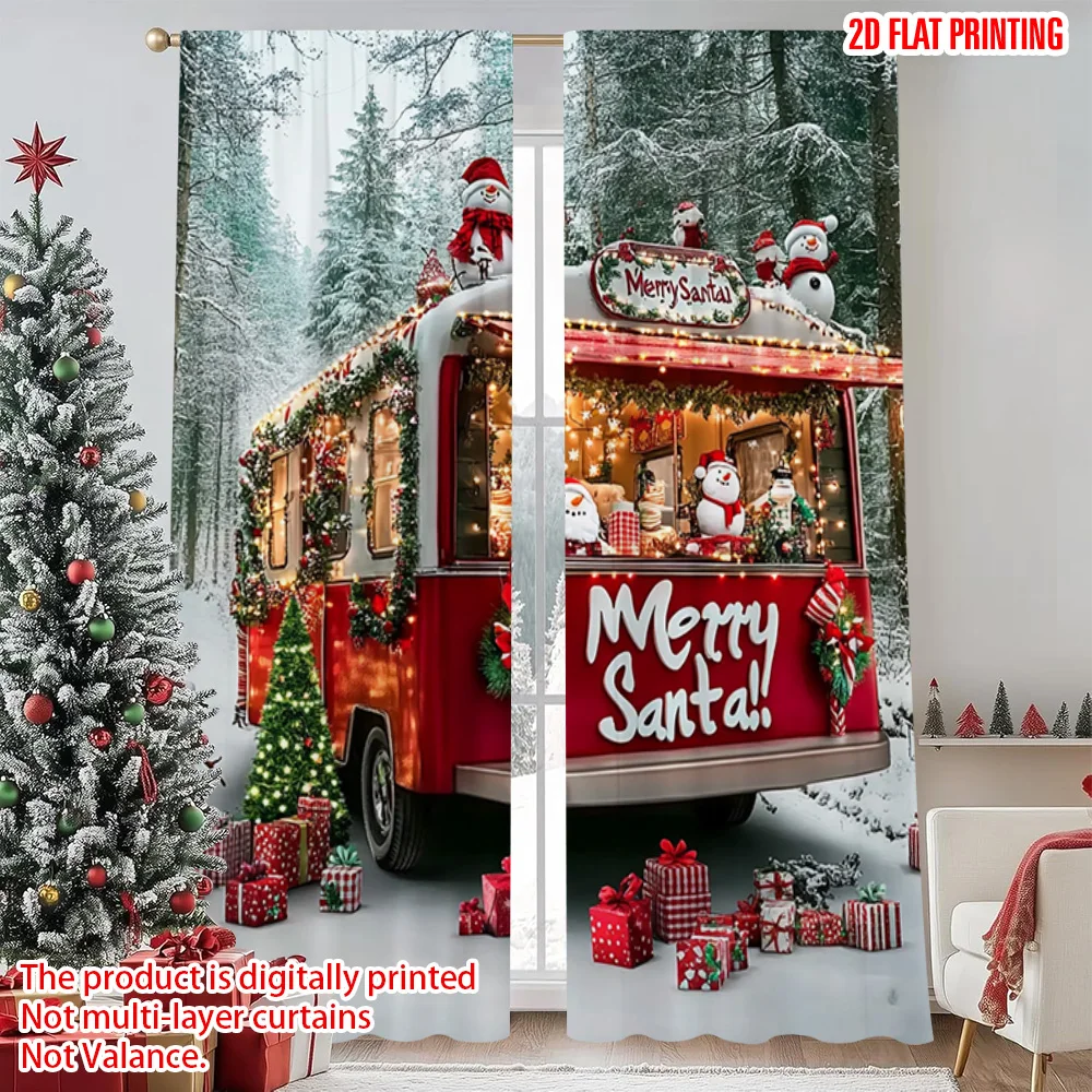 

2pcs 2D flat printing Merry Christmas Popular Drapes Santa Claus Camper Durable Polyester Without Electricity Family Party