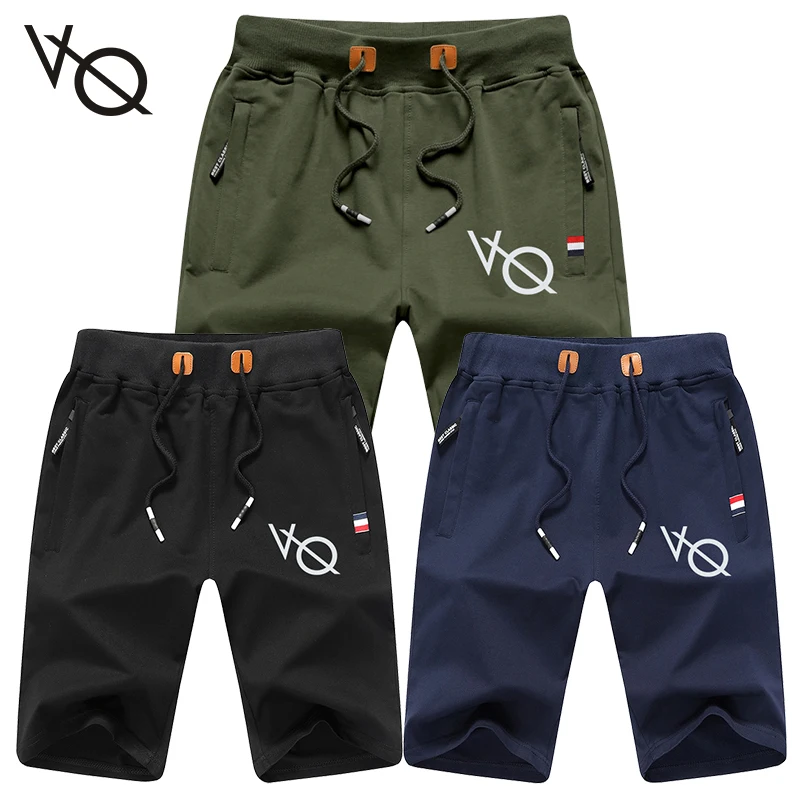 Hot Mens Casual Verão Esportes Jogger Drawstring Cor Sólida Zipper Pocket Algodão Praia Calças Curtas Fitness Shorts plus size