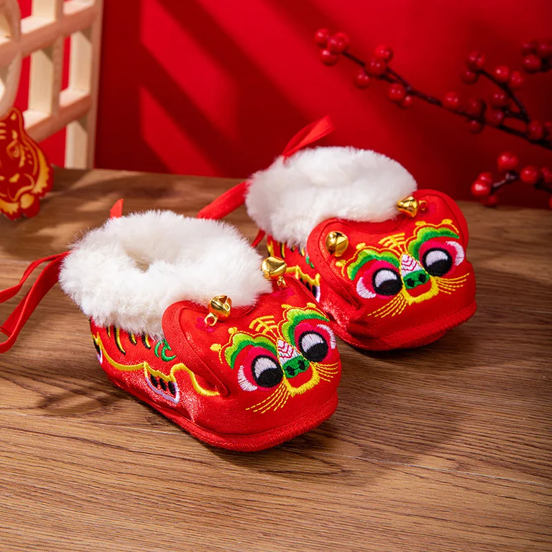 CY445 Tiger Head Shoes Baby Winter One Year Old Female Treasure Male Treasure Plus Cashmere Children New Year Hanfu Shoe