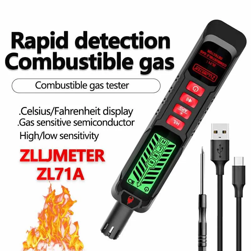 USB Rechargeable Gas-sensitive Semi-conduct Analyzer Combustible Meter Environment Combustible Gas Leak Detector Sensor Tool