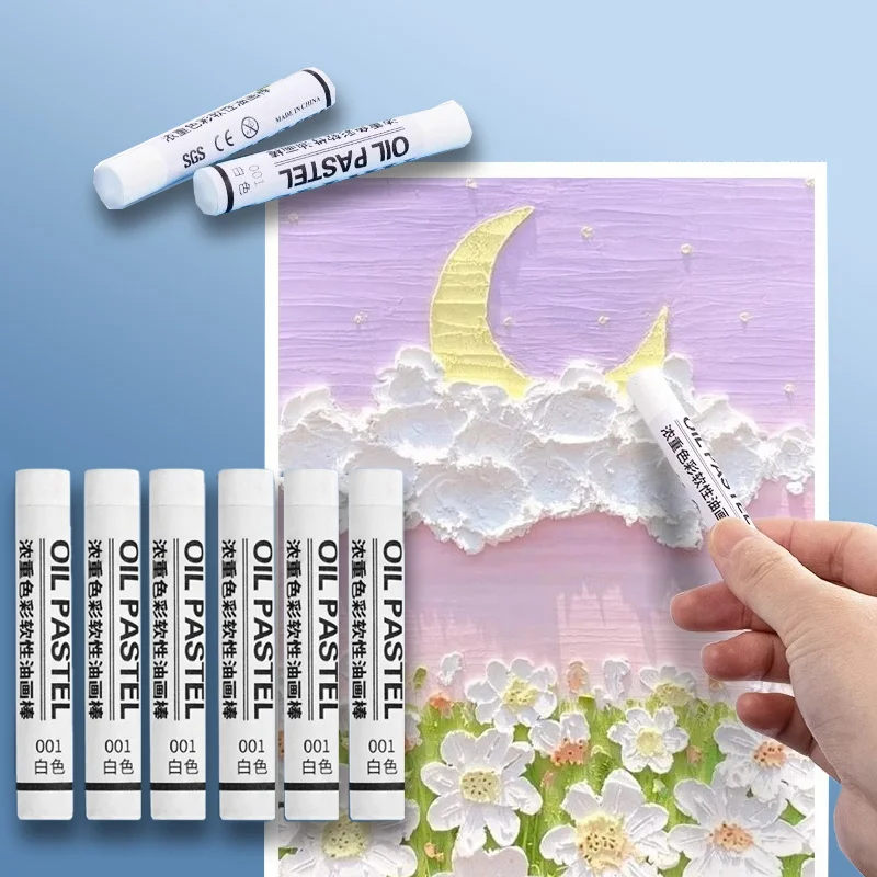 

6/12pcs White Oil Pastel Crayon Paste Delicate Easy To Push Stackable Artistic Creation Children's Graffiti Outdoor Sketching