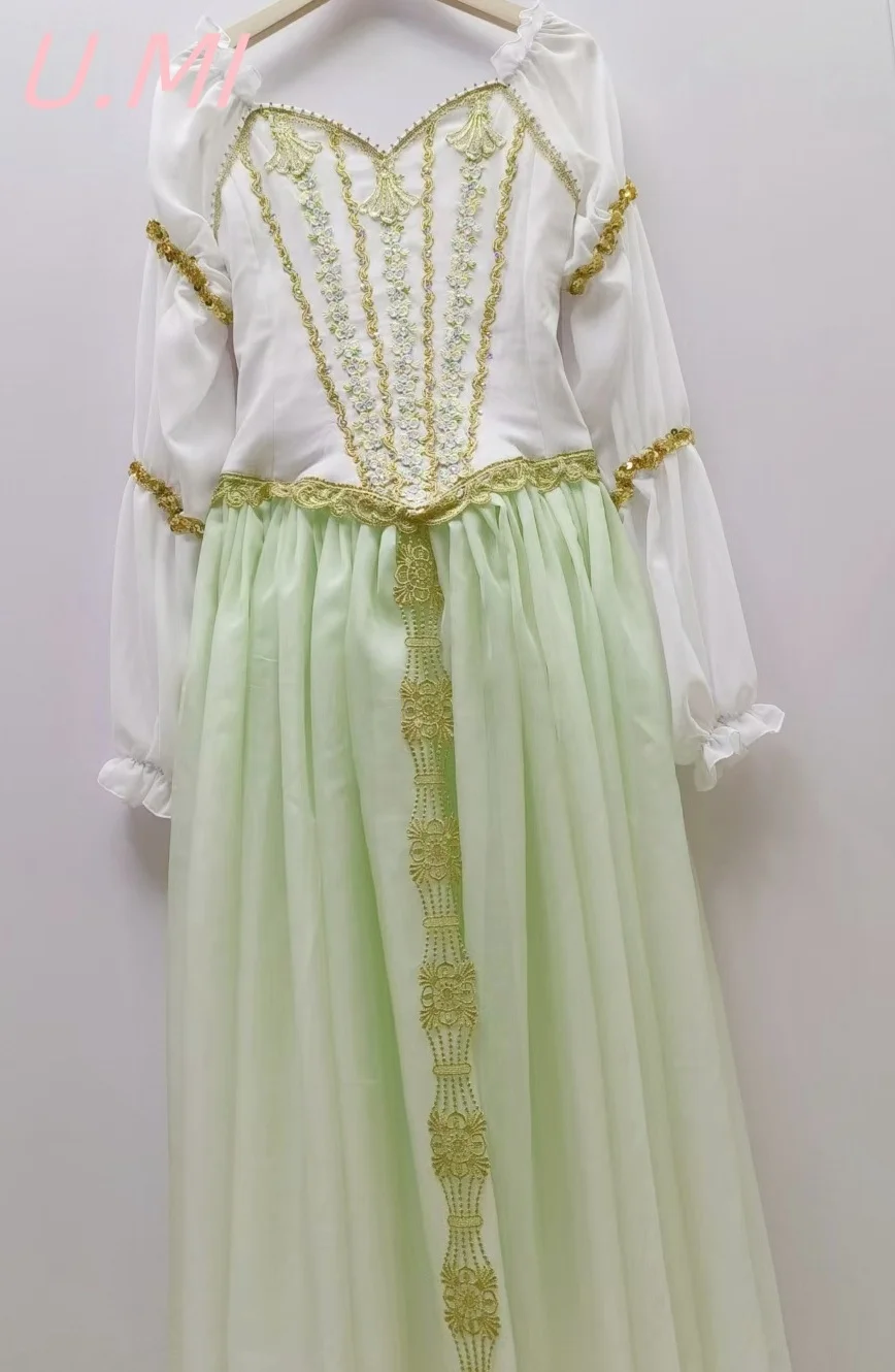 Swan Lake trio dress Professional performance dress light green competition pompadour tutu