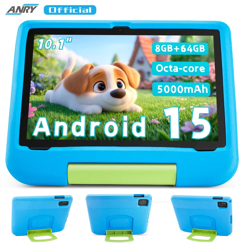Tablet per bambini, tablet Android 15 per bambini da 10,1 pollici con schermo di protezione per gli occhi, 8 GB (4 + 4 GB) RAM 64 GB di archiviazione, batteria da 5000 mAh