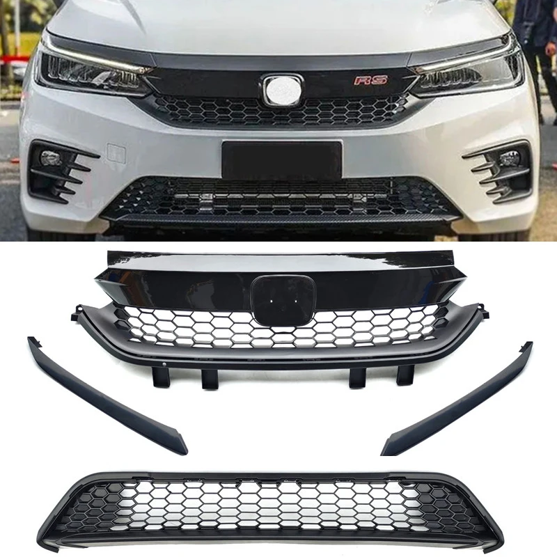 

For Honda City ABS Front Bumper Grill Splitter 2020 2021 2022 Decorative Cover Honeycomb Accessories Racing Grills Body Kit