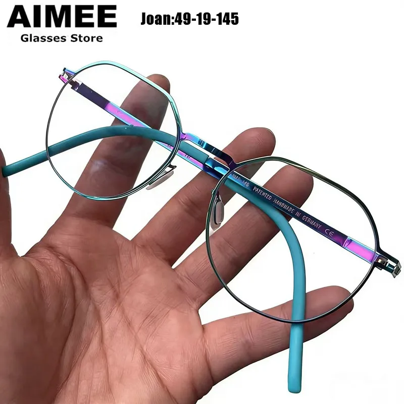 High Quality German Brand Design Ultralight Glasses Frame Men Women Screwless Polygon Round Eyeglasses Handmade No Fade Eyewear